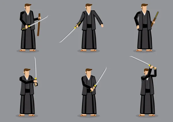 Japonez cu set de sabii samurai — Vector de stoc