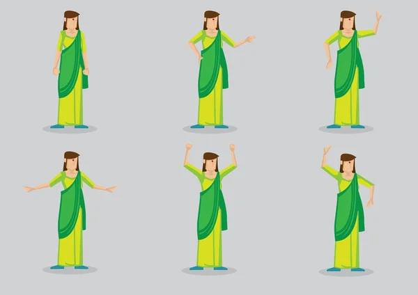 India mujer usando sari conjunto — Vector de stock