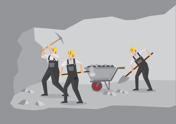 Coal Miners Working in Underground Mine