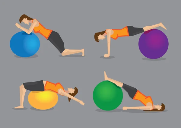 Programa de fitness con bola de ejercicio Vector Ilustración — Archivo Imágenes Vectoriales