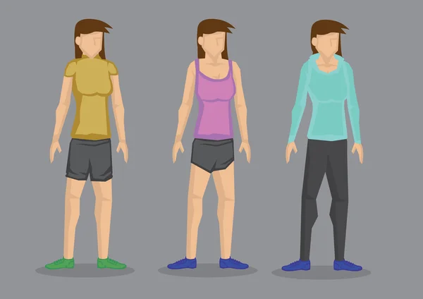 Mulheres em roupas esportivas Vector Desenhos animados Personagem Ilustração —  Vetores de Stock