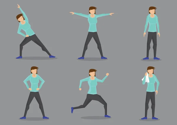 Femme athlétique en survêtement Exercice vectoriel jeu de caractères — Image vectorielle