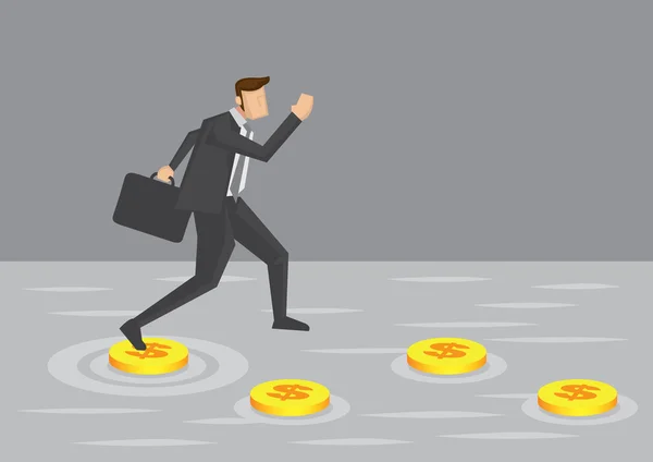 Hombre de negocios y dinero Stepping Stones Vector Illustration — Vector de stock