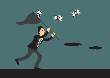 Sonra para vektör karikatür aşağıda çalışan iş adamı