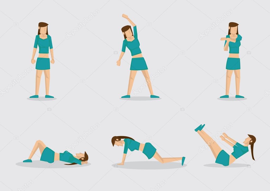 Woman Doing Warm Up Exercises Vector Character Illustration