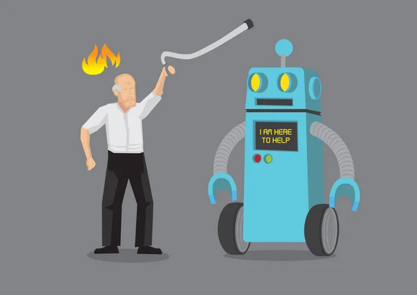 Argument Mezi Starším Mužem Robotem Zobrazuje Problém Umělé Inteligence Nedorozumění — Stockový vektor