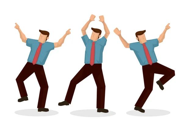 Conjunto Tres Hombres Negocios Bailando Con Alegría Concepto Empresario Exitoso — Vector de stock