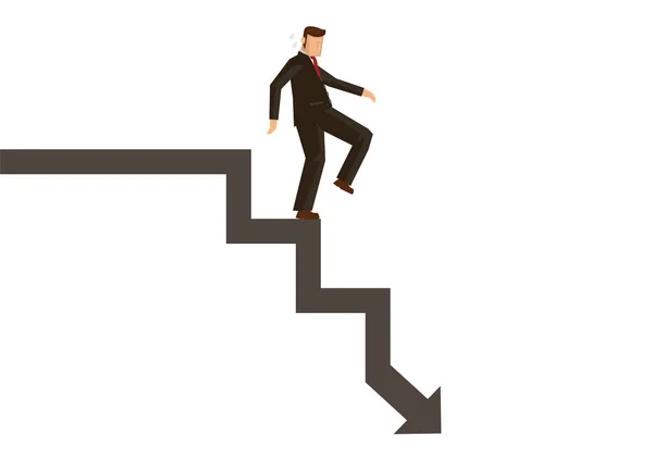 落ち込んでいるビジネスマンの階段を歩いて落ち込んでいる 秋と減価償却の概念 フラット漫画のキャラクターベクトルイラスト — ストックベクタ