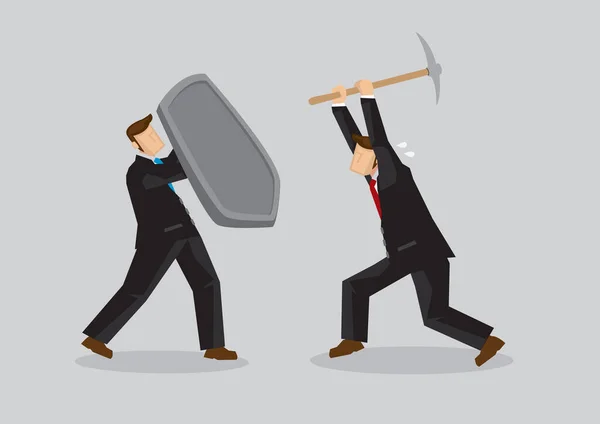 Business Concept Vector Illustration Businessman Holding Shield Protecting Himself Attack — Stock Vector