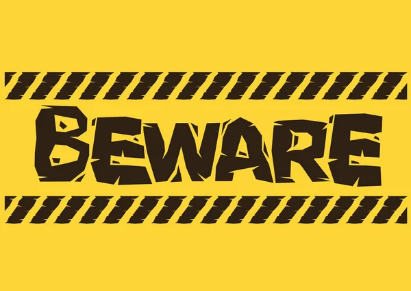 Vintage Beware Sign Yellow Flat Vector Illustration — Stock Vector