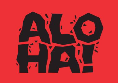 Kırmızı arka planda izole edilmiş Aloha harfleri, Hawaii selamlama tipografisi. Vektör illüstrasyonu.