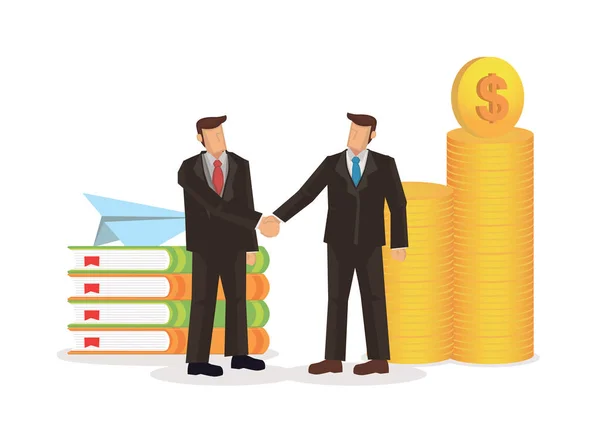 Business Handshake One Side Money Other Knowledge Cartoon Character Vector — Stock Vector