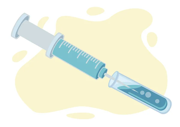 Syringe Concept Influenza Covid Coronavirus Vaccination Research Flat Vector Illustration — Stock Vector
