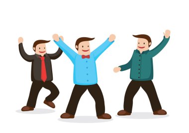 Mutlu ve başarılı iş adamları. Takım çalışmasında ve şirkette iş kavramı. Vektör illüstrasyonu.