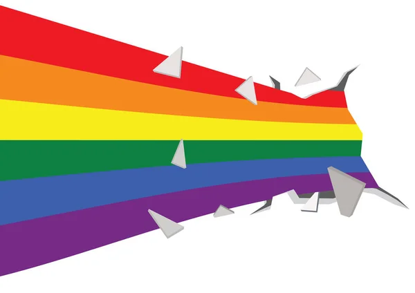 壁を突き破ってLgbtの虹の光 Lgbtコミュニティのシンボル Lgbt 平等と多様性の概念 — ストックベクタ