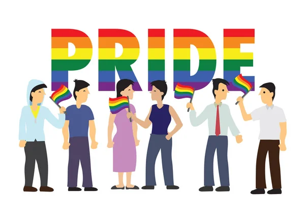 漫画のキャラクターとLgbtの虹のフラグ Lgbtコミュニティのシンボル Lgbt 平等と多様性の概念 — ストックベクタ