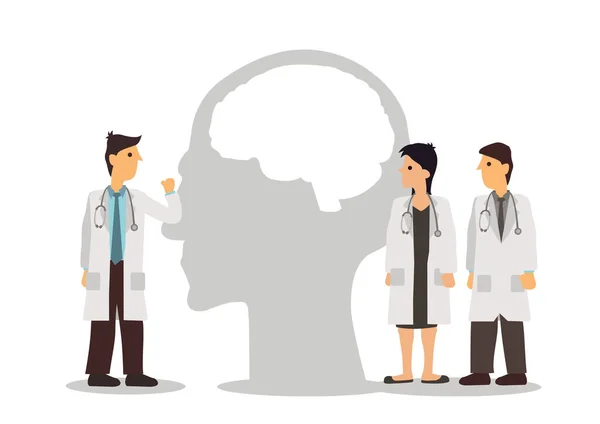 Doctors Discuss Brain Head Together Psychology Mental Health Concept Vector — Stock Vector