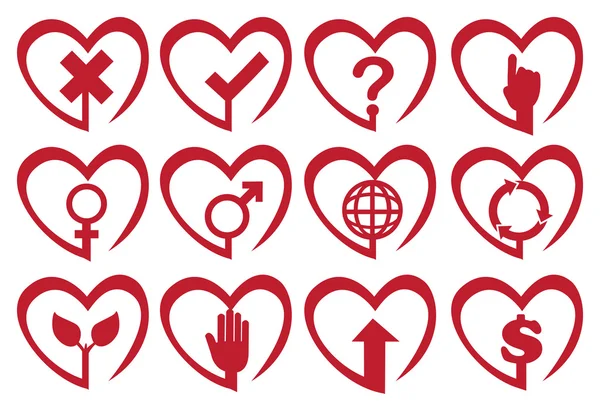 Rood hart vorm vector icon set — Stockvector