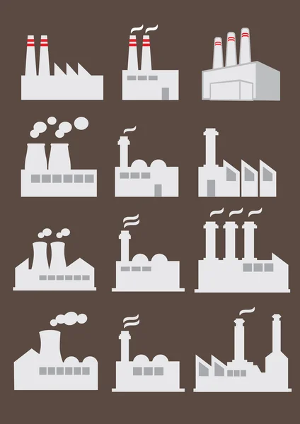 Industrial Factory Building Vector Icon Set — Stock Vector