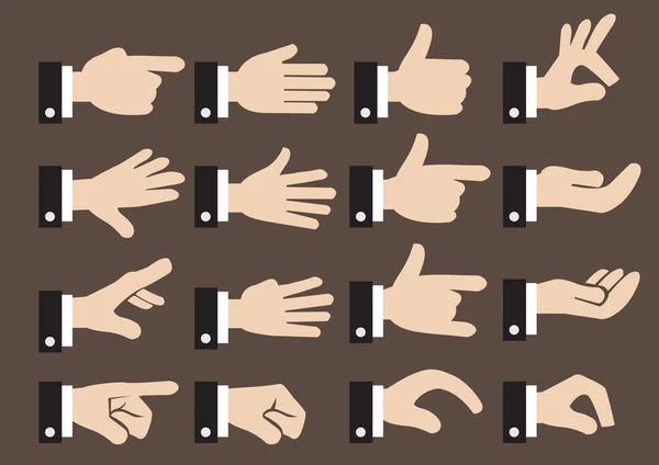 24 üzletember kéz jelek és a gesztusok vector icon set — Stock Vector
