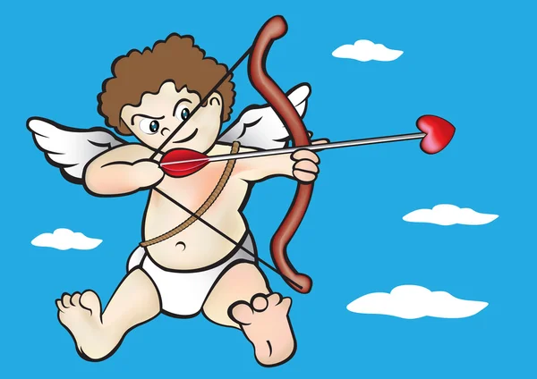 Freccia d'amore di tiro del fumetto Cupido — Vettoriale Stock
