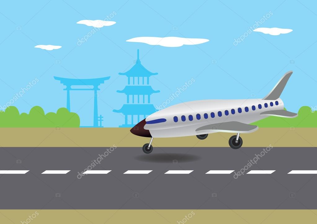 Airplane Landing in Japan Vector Illustration ⬇ Vector Image by