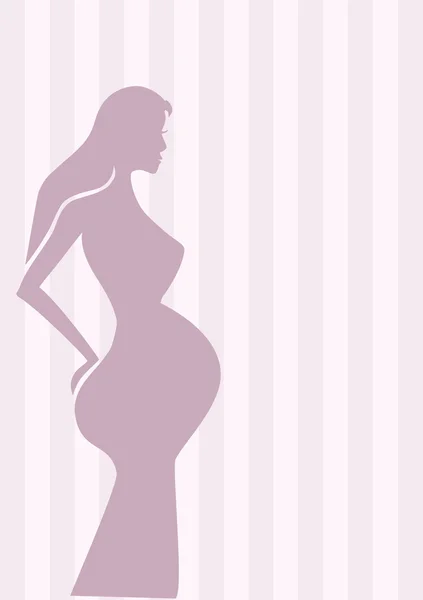 Beautiful Pregnant Woman Isolated on Pink Striped Background — Stock Vector