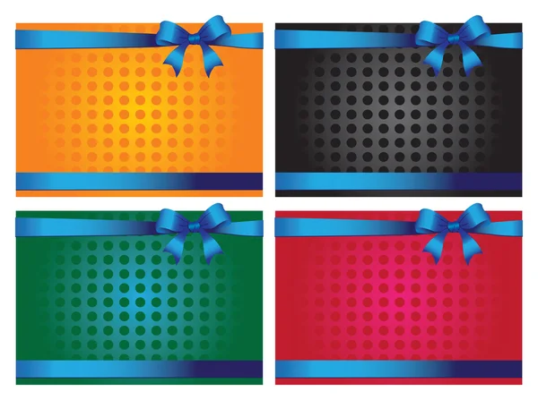 Красочные горошек подарочные карты с голубыми лентами — стоковый вектор