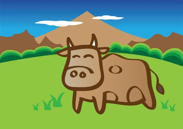 Vector cow in field — Stock Vector