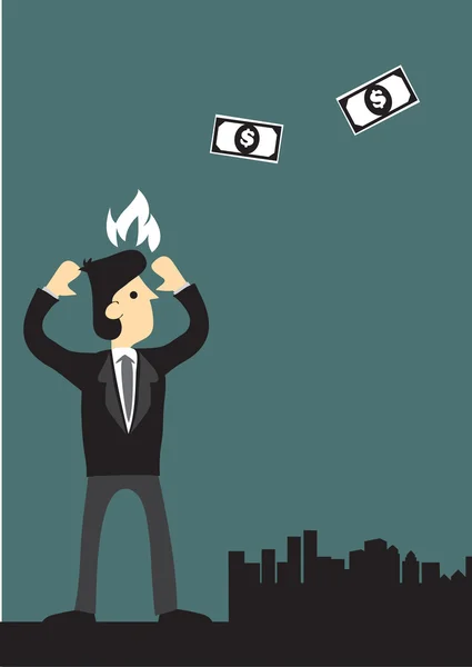 Businessman Angry at Money Flying Away Vector Illustration — Stock Vector