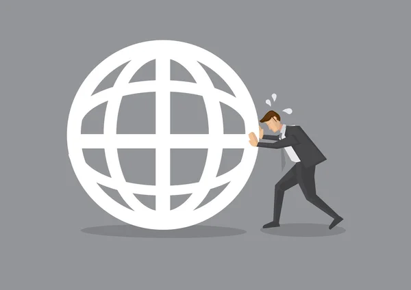 Businessman Pushing a Globe Symbol — Stock Vector