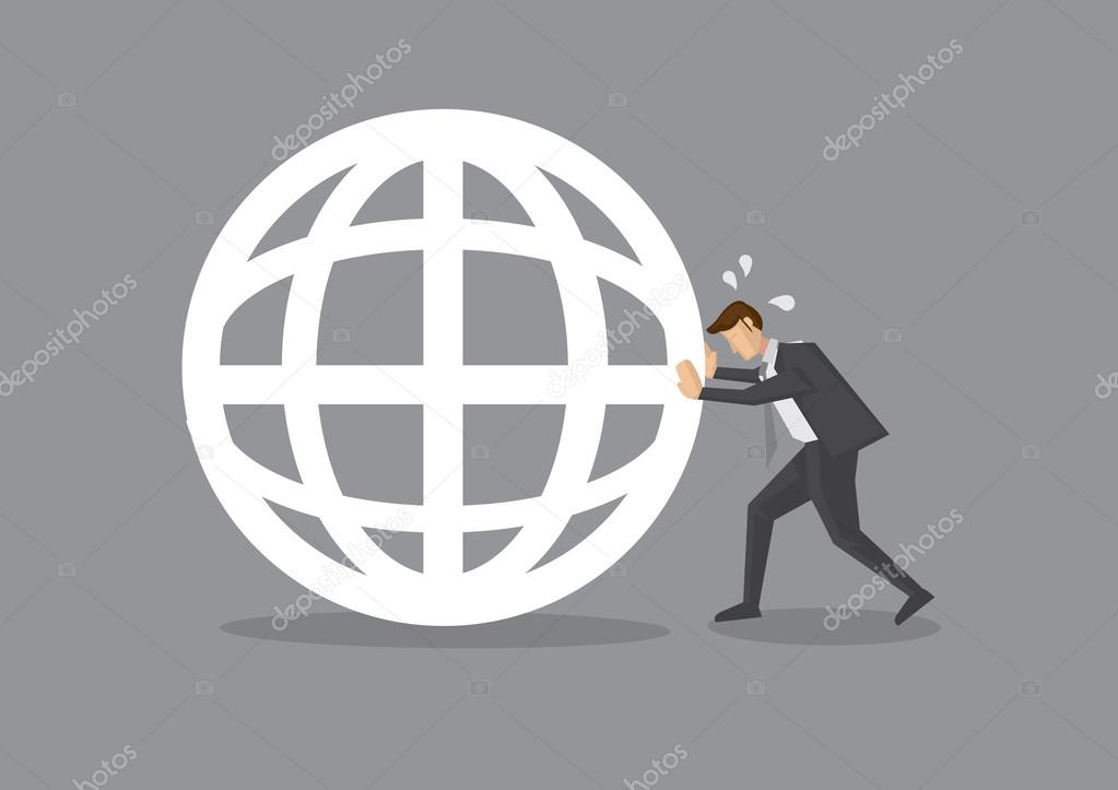 Businessman Pushing a Globe Symbol 