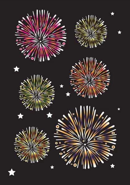 Красочные фейерверки на векторной иллюстрации ночного неба — стоковый вектор
