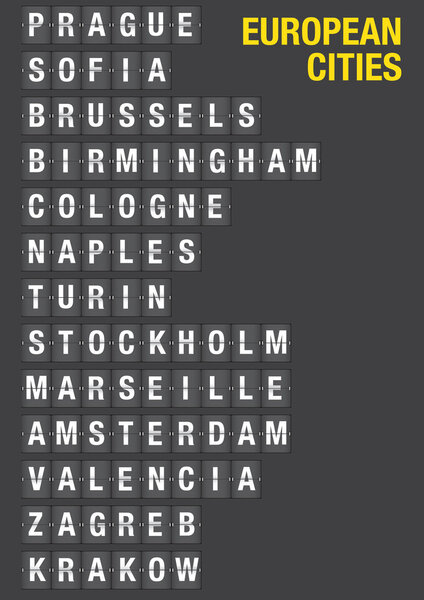 Название европейских городов на доске объявлений аэропорта
  