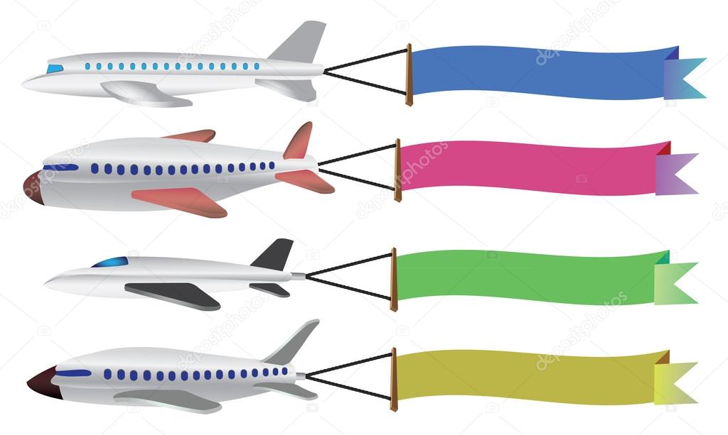 Vector illustration of a four airplanes with blank banners