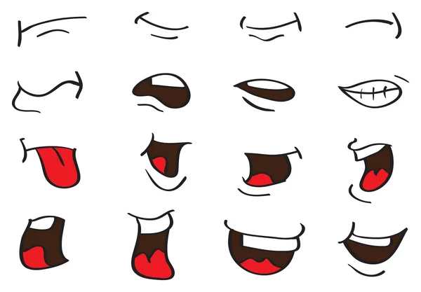 Γελοιογραφία στόμα εκφράσεις διανυσματικά σχέδια απομονωθεί σε λευκό — Διανυσματικό Αρχείο