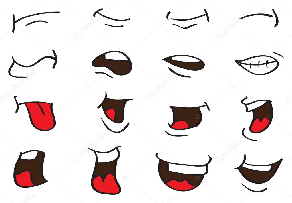 Vetores de Coleção De Elementos De Boca Dos Desenhos Animados Mostrar A  Língua Sorrir Com Os Dentes Emoções Expressivas Bocas E Fonemas Set Vector  A Sorrir e mais imagens de Boca 