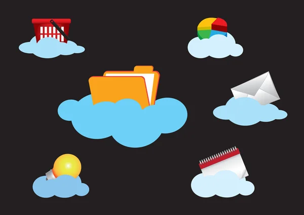 Cloud computing Concept Icon Set isolato su Black — Vettoriale Stock