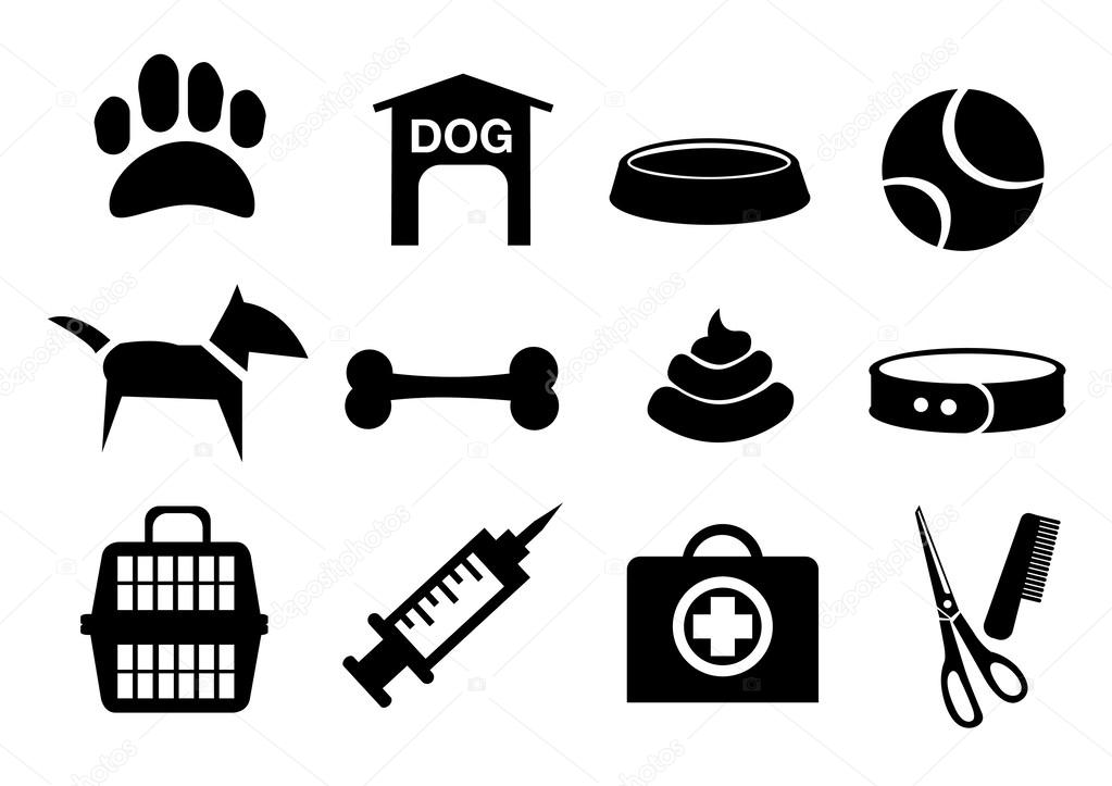 Icon set  dog related objects.