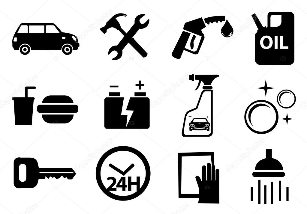 Icons for services available at petrol kiosk.