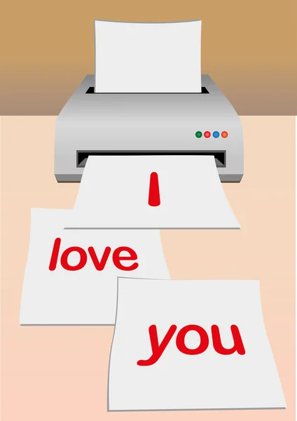 Printer with the message of i love you. — Stock Vector