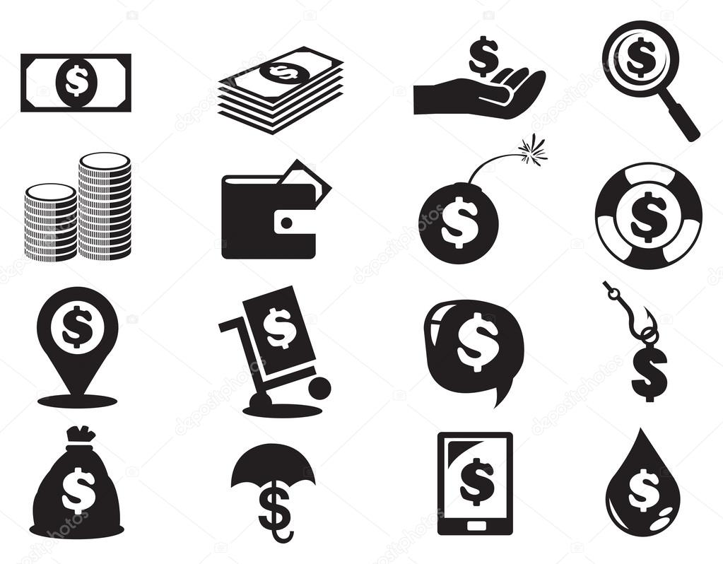 Dollar Notes and Coins Money Icon Set