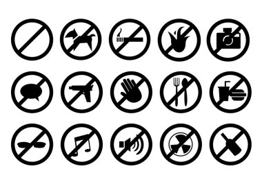 No signs for different prohibited activities. Isolated on white background. clipart