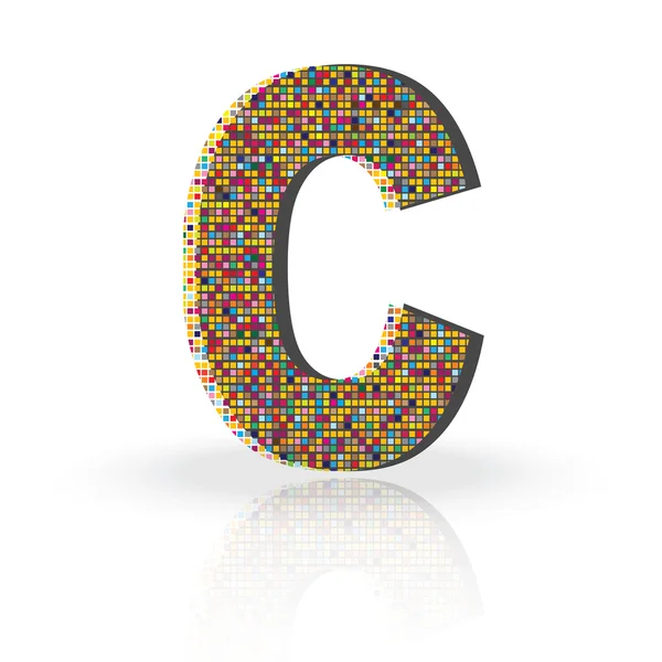 3D Vector Font with Reflection Alphabet Letter C — Stock Vector