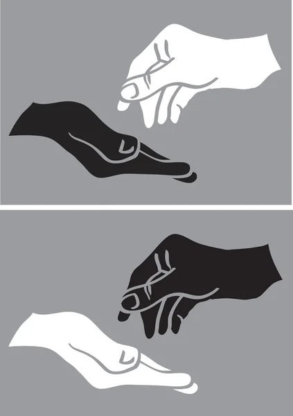 Geven en nemen witte en zwarte Hand vectorillustratie — Stockvector