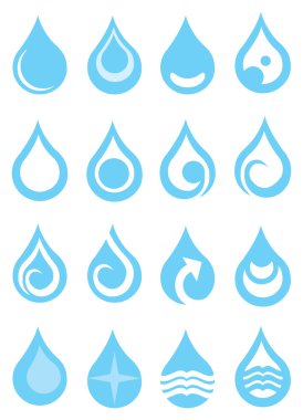 Single Water Droplets with Symbols Design Vector Icon Set clipart