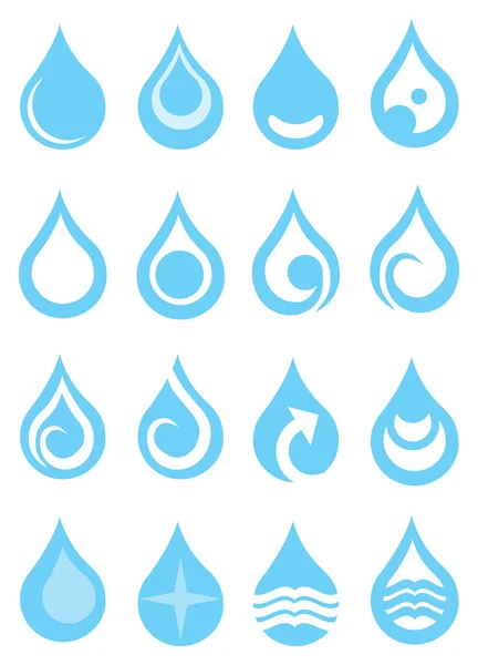 Single Water Droplets with Symbols Design Vector Icon Set — Stock Vector