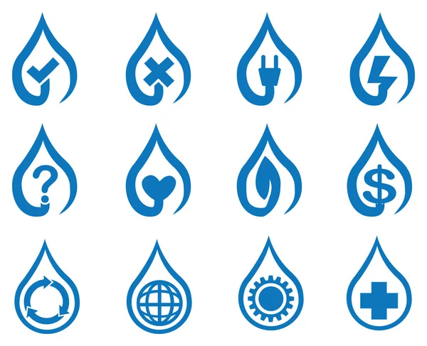 Juego de iconos de símbolo de gota de agua vectorial azul — Archivo Imágenes Vectoriales