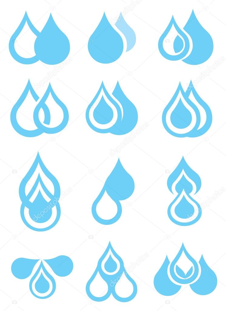 Blue Water Droplets Vector Icon Set