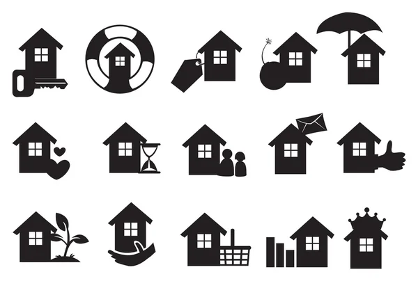 Real estate icons set in black. — Stock Vector